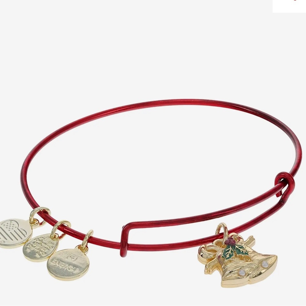 Alex and Ani Holiday Christmas Bell Red Wire Expandable Bangle Bracelet Gold